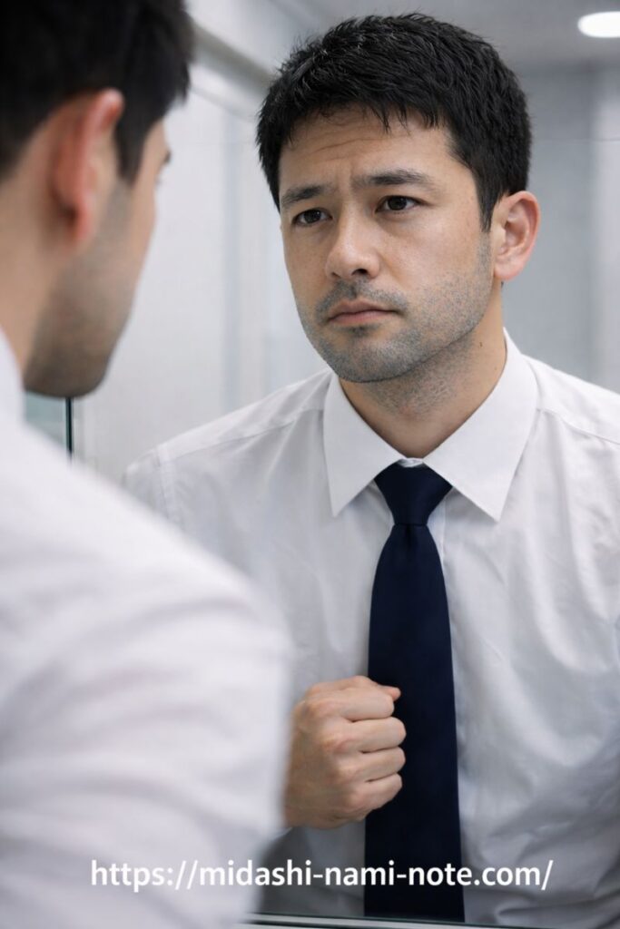 脱毛を決意した男性のイメージ(鏡の前で静かに決意)